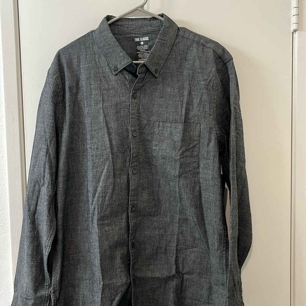 TRUE CLASSIC Black Wash Long Sleeve Chambray Shirt - Size Large